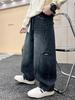 2025 Boys' Plush-Lined Denim Fleece Pants - Winter Wear for Teens and Kids