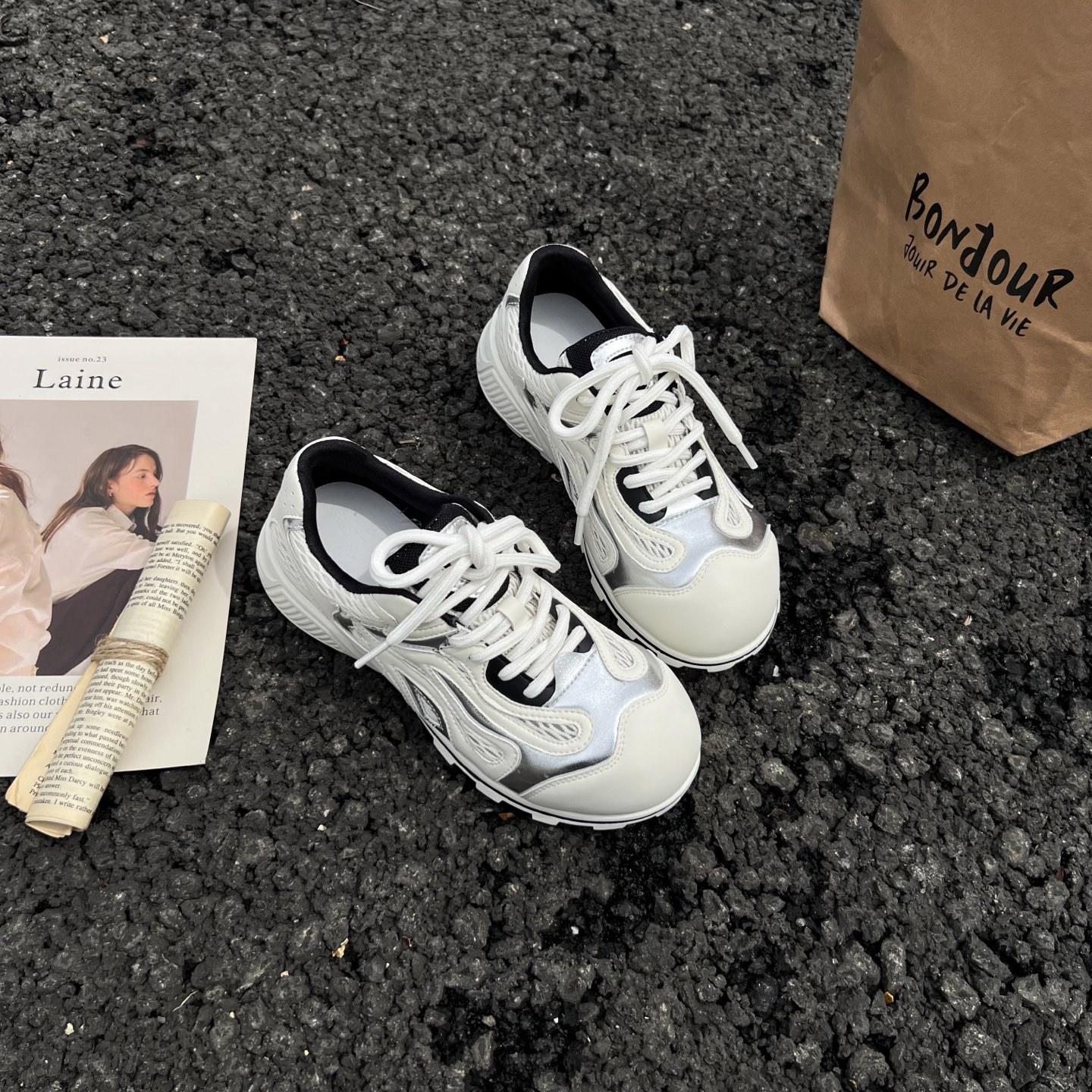 

Disordered aesthetic bowling shoes Forrest Gump shoes 2025 summer new breathable mesh leather casual dad shoes women s 35