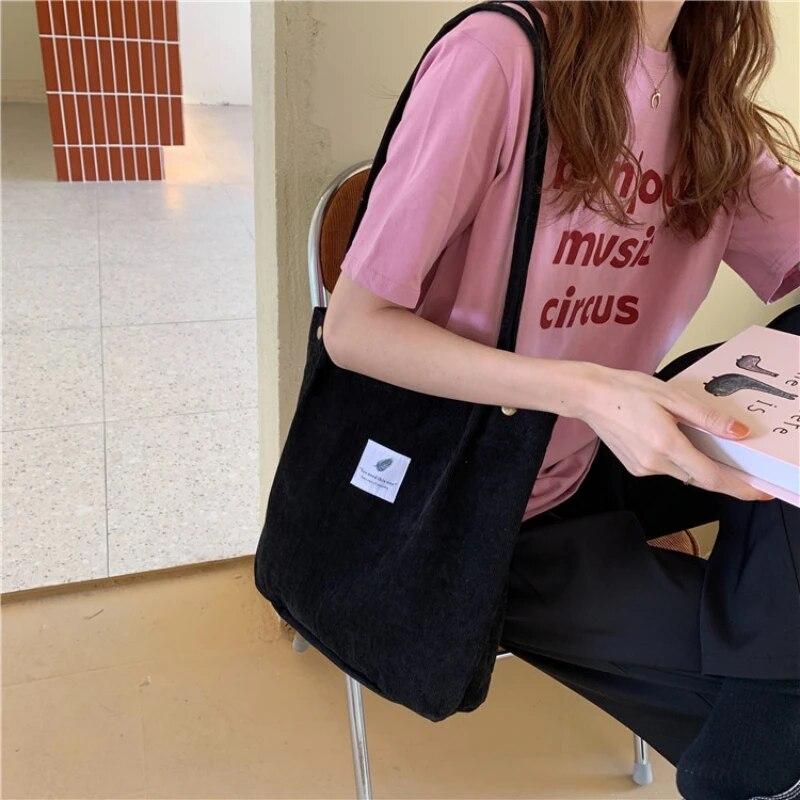 Modische Umhängetasche für Damen, große Kapazität, Einkaufstasche aus Cord, Canvas, Damentasche, literarische Freizeit-Umhängetasche