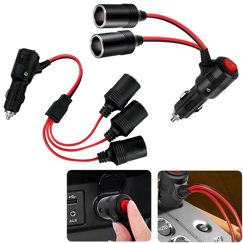 Car Cigarette Lighter Splitter 1 To 3 Car Cigarette Lighter 12V24V Splitter Adapter Cigarette Lighter Extension Cord with Switch