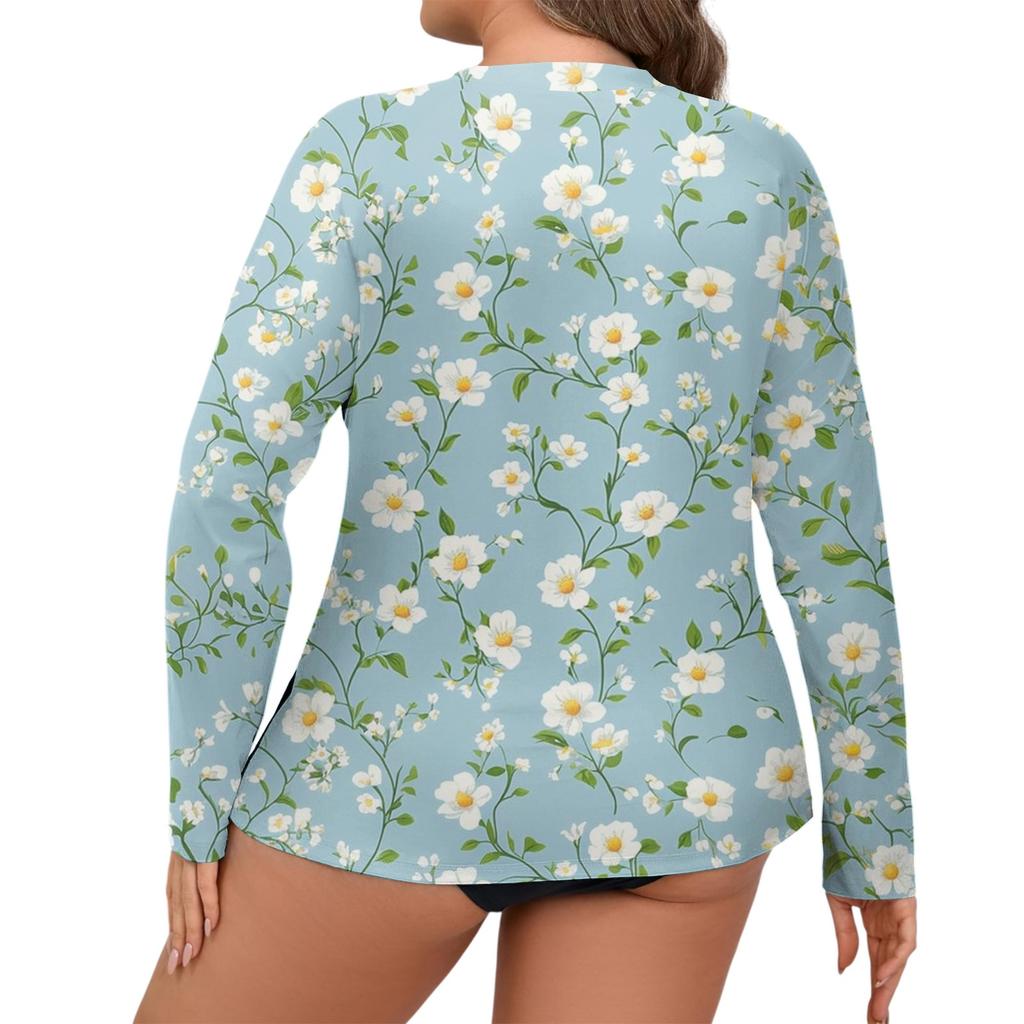 Women's Printed Large Size Long Sleeve Swimsuit Sun  Jacket Quick Dry Hiking Top