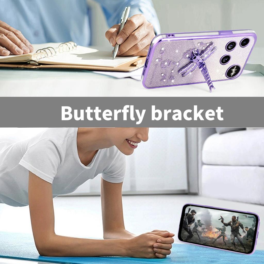 For Nothing Phone (3) 5G Case Dragonfly Kickstand TPU Flowers Glitter Phone Cover