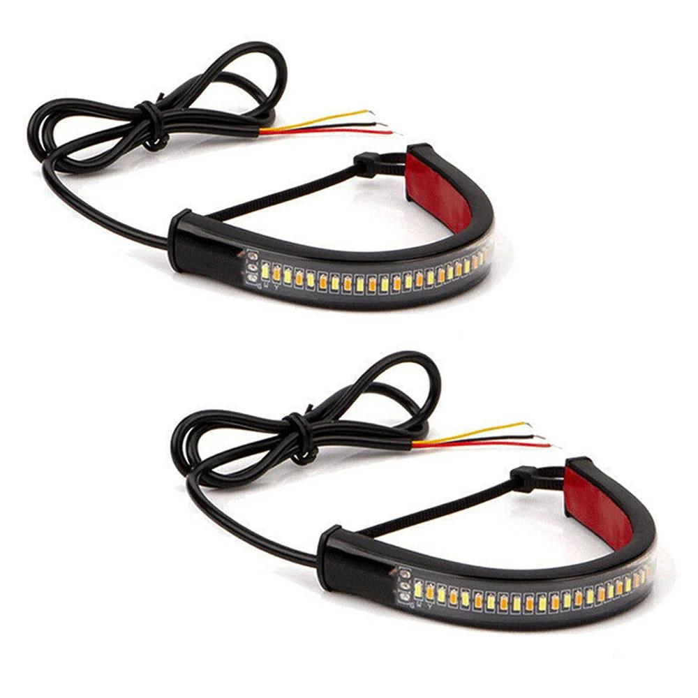 2Pcs Motorcycle Turn Signal Lights LED Strips DRL Amber White Moto Flasher LED Ring Fork Strip Lamp Flashing Blinker Running 12V