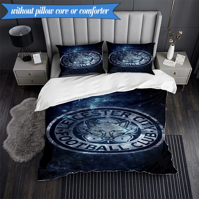 3PCS Leicester City F.C Printed Soft Bedding Set,Including 1pc Duvet Cover And 2pcs Pillowcases Perfect for Bedroom, Dormitory, Fan Gift