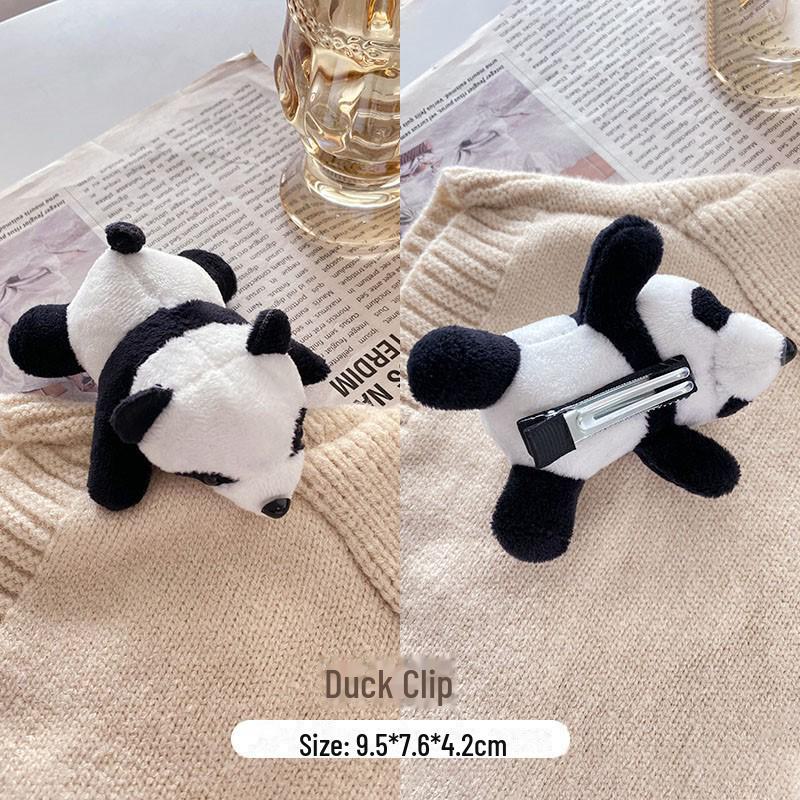 Korean Cute Cartoon Bear Panda Brooch with Plush Doll and Hair Accessories Set