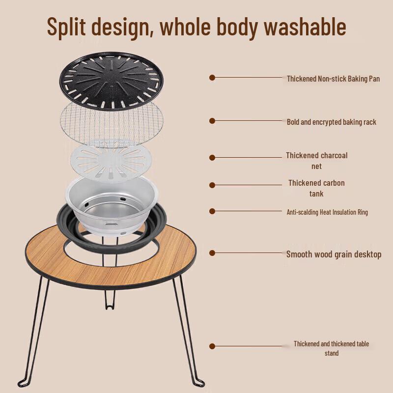 Clear Series Outdoor Camping Wood Grain Tea & Grill Table