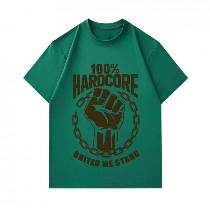 Men's 100% Cotton Crew Neck Short Sleeve T-Shirt, 100% Hardcore Fist United We Stand Print Casual Breathable Tee for Daily Street Wear
