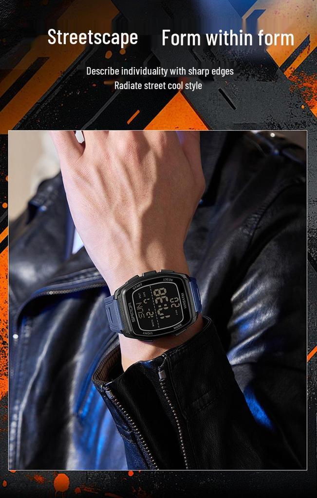 Sanda Men's Barrel Dual-Time Waterproof Sports Watch with Large Dial