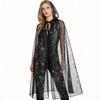 Hooded Mesh Cape with Spider Web Bat Print Halloween Cloak for Adult Cosplay Masquerade Themed Party Costume Accessory Supplies