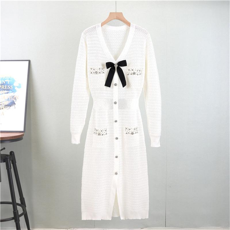 Autumn And Winter Butterfly Dress V-neck Cinched Waist Slimming Fashion Single Breasted Mid Length Skirt