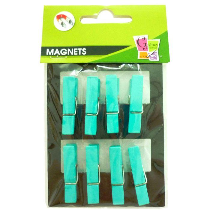 Mini Pinces à Linge en bois avec Magnet Turquoise 3,5 cm 8 pièces