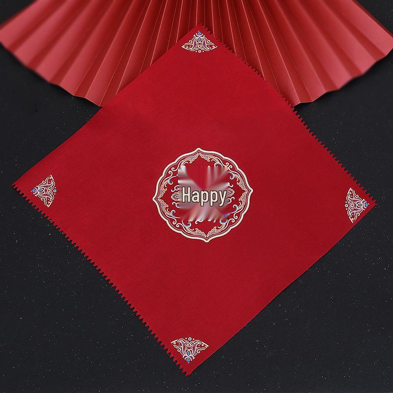 Red Wedding Handkerchief with Dragon, Phoenix, and Double Happiness Design
