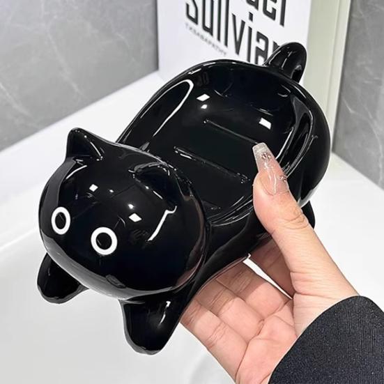 Ceramic Soap Dish with Automatic Drainage Cute Design Animal Shape Easy Cleaning Soap Holder Organizer for Shower Bathroom