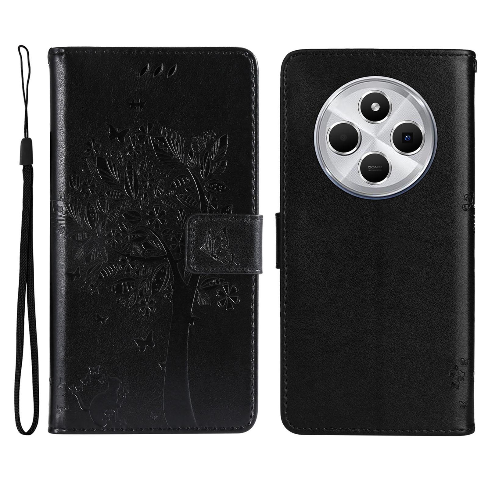 

Для Xiaomi Poco C75 4G/Redmi 14R 5G/14C 4G Чохол для телефону з підставкою Шаблон Котового дерева Шкіряний гаманець Мобільна кришка Black