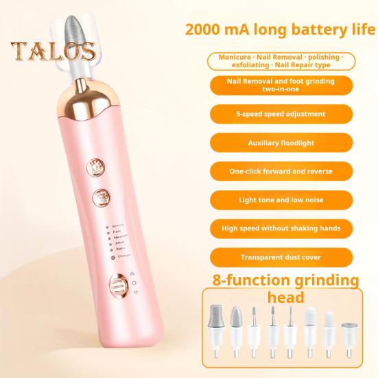 Electric Nail Drill with 8 Drill Bits LED Light USB Rechargeable Modes Adjustable Nail File Machine Portable Acrylic Gel Nail Polish Removal Manicure