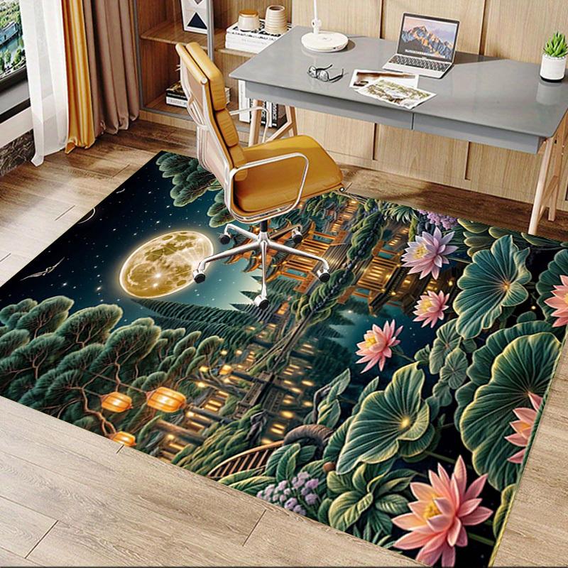 1PC Moonlit Temple Lotus Pond Non-Slip Floor Carpet Compatible for Office&Living Room&Bedroom&Dining Room - Flat - Weave Machine-S0333