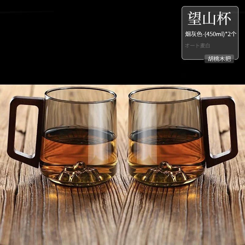 High Temperature Resistant Office Household Wood Handle Guanshan Green Tea Glass Cup Borosilicate Glass Cup