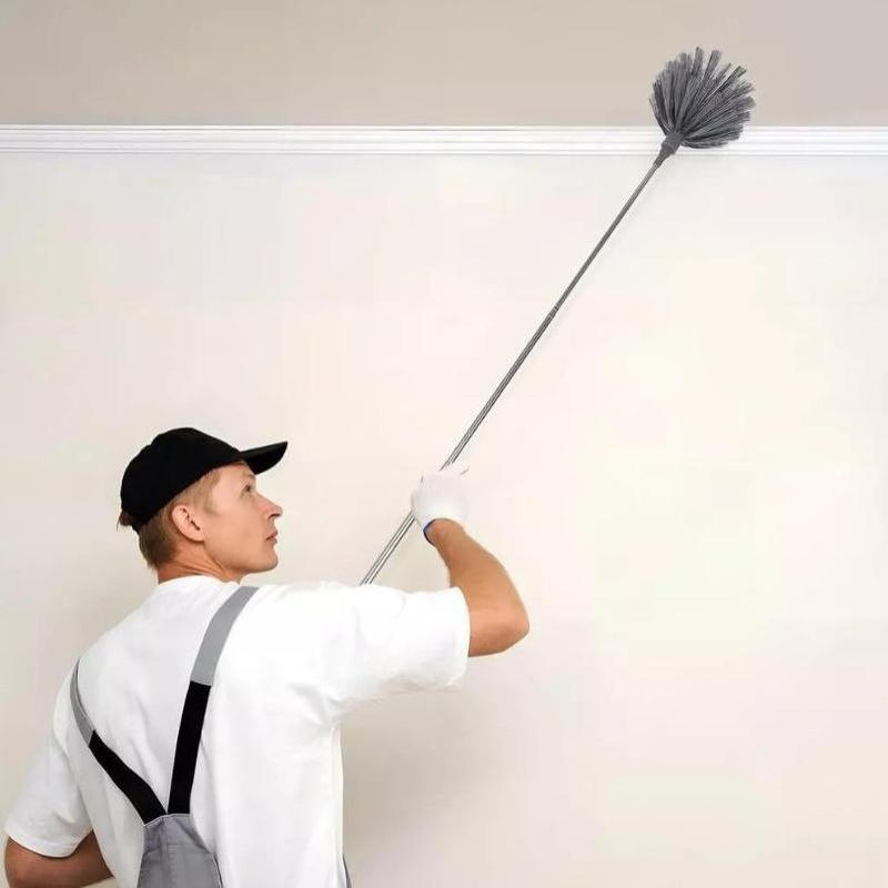 Retractable Extendable Spider Web Duster Medium Stiff Bristles Household Cleaning Tool for Corner Window Ceiling Cobweb