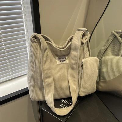Casual Corduroy Tote Bag for Women Solid Color Soft Shoulder Bag with Buckle Simple Versatile Handbag