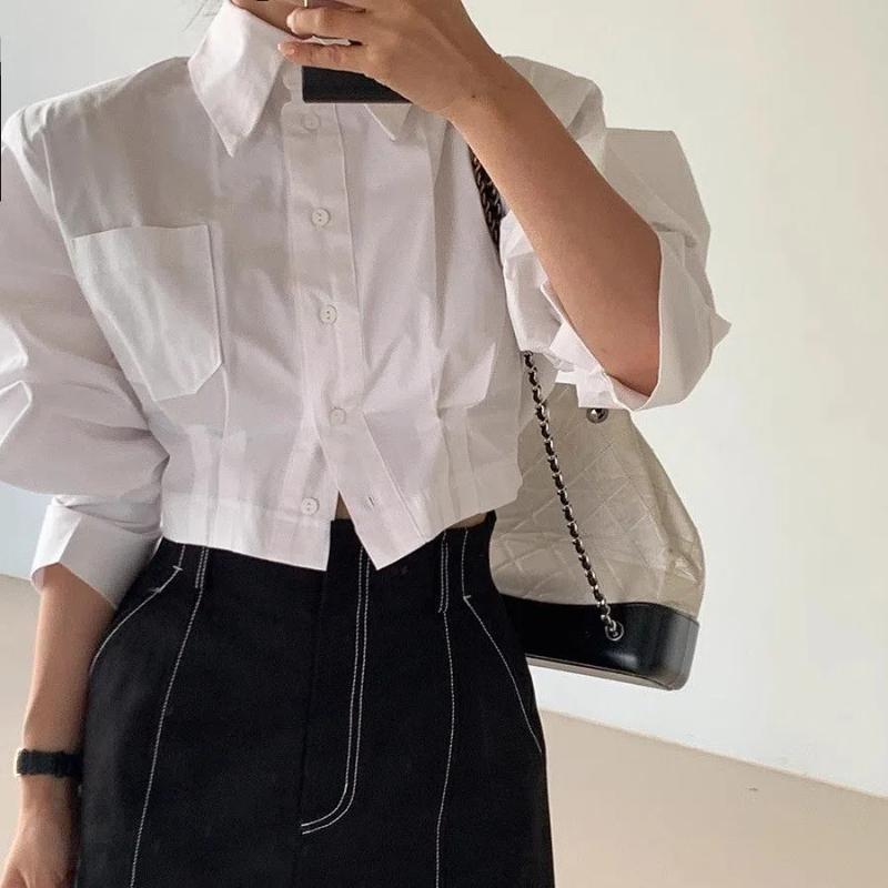 Primavera Otoño Nueva Moda Cuello Vuelto Manga Larga Blusas Sólidas Camisas Caladas para Mujer Tendencia Coreana