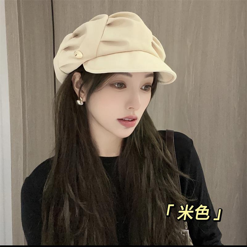 Cloud hat female pleated bag face showing face small octagonal hat travel daily leisure plain short brim beret