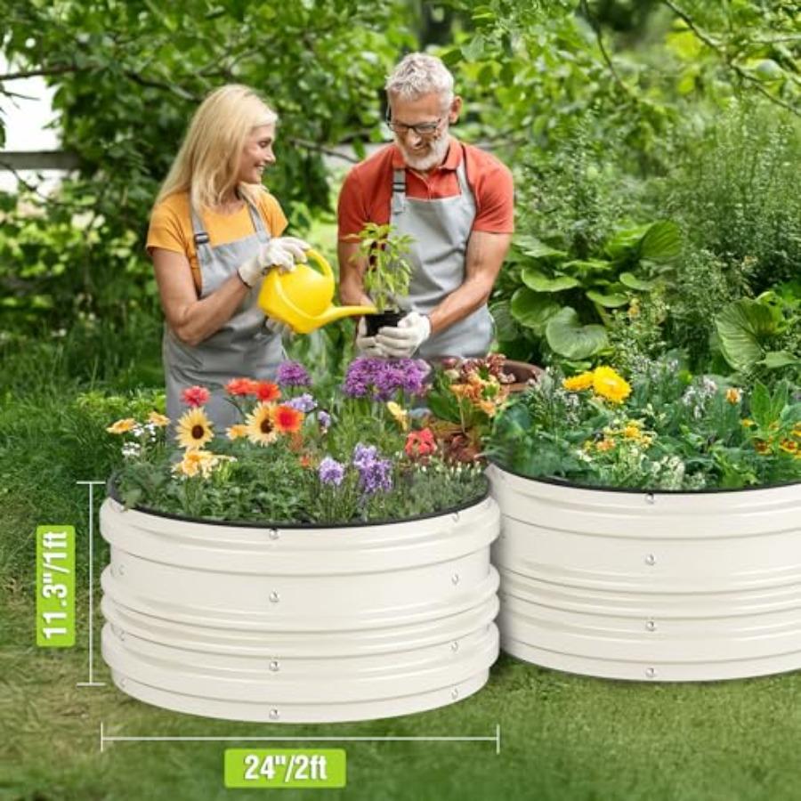 3Pcs 2x2x1ft Galvanized Raised Garden Bed Set White Rust Corrosion Protection Easy Assembly Safe Edge Ideal for Vegetables Flow