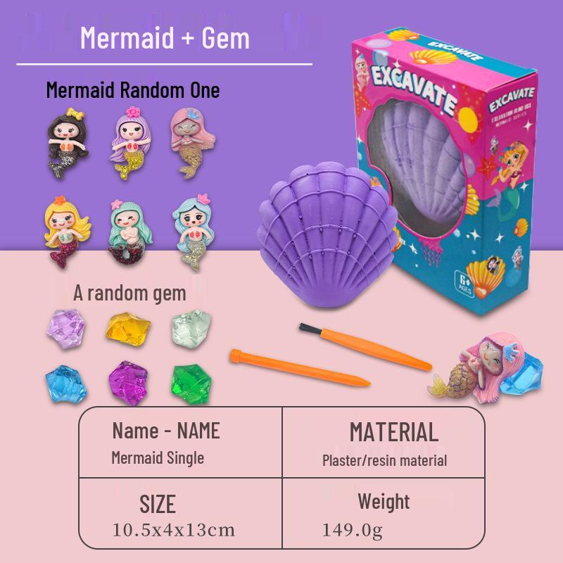 Children's DIY Archaeological Dig Kit: Mermaid, Dinosaur Fossils & Gemstones
