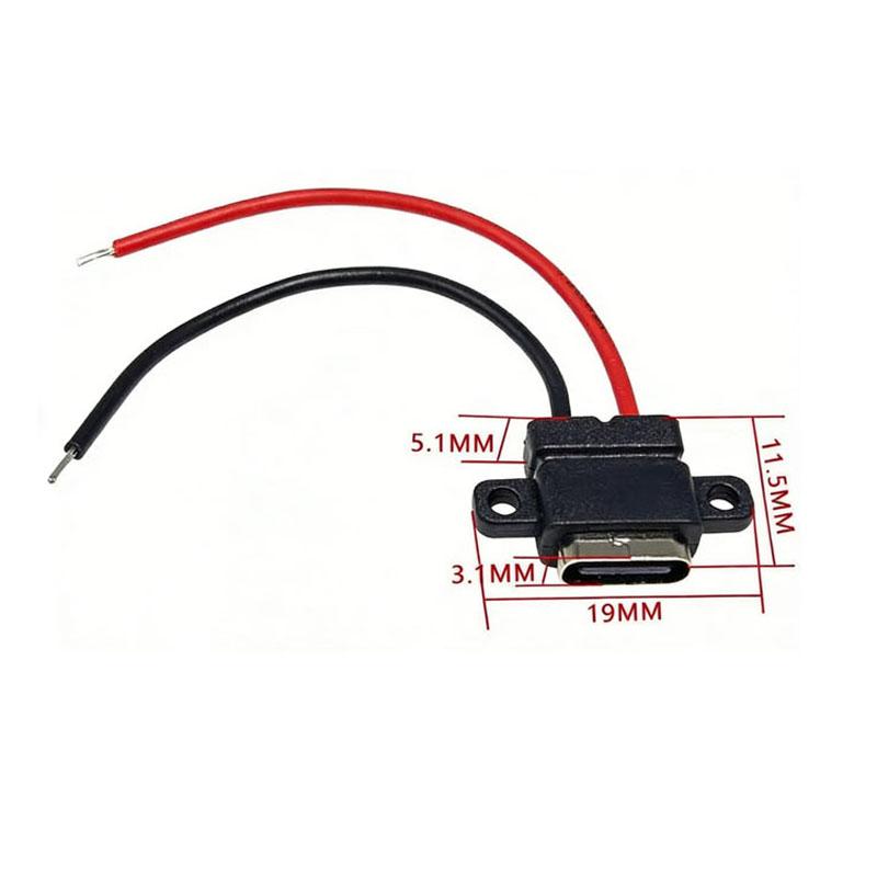 1-10PCS Type C 2 Pin Waterproof Female USB C Socket Port With Screw Hole Fast Charge Charging Interface USB Connector with cable