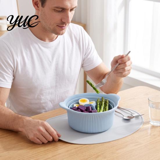 Silicone Food Steamer for Microwave Steamer, Double Layer Food-Grade Bowl with Lid & Divider, Heat Resistant Divided Pot Healthy Fat Reduction Cooking