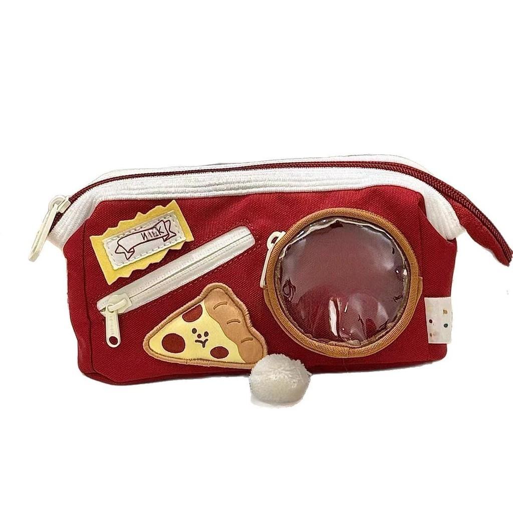 Cute Food Theme Canvas Pencil Case With Large Capacity For Students And Office Use
