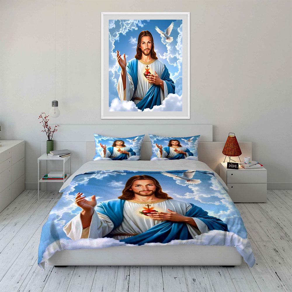 Religious Trio For Devotional Decor Exquisite Three-Piece Bedding Set Gift For Kids And Adults
