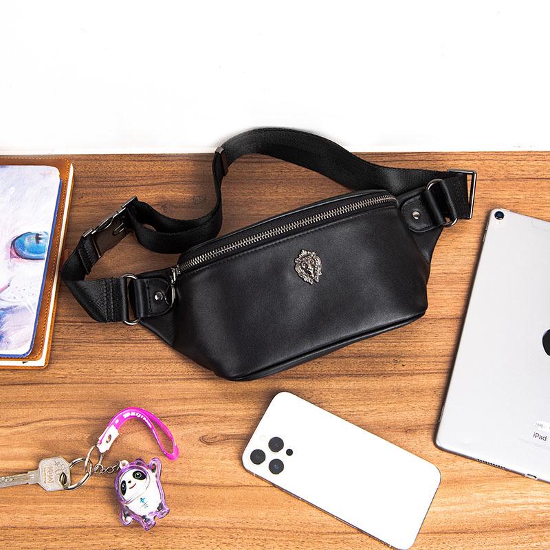 Herren Trendige Minimalistische Hüft- und Brusttasche - Echtes Rindsleder, Weiche Lässige Umhängetasche, Japanischer & Koreanischer Stil