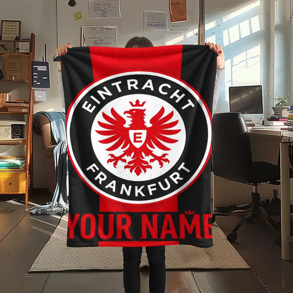 1pz Coperta in Flanella con Nome Personalizzato e Motivo Eintracht Frankfurt Adatta a Tutte le Stagioni per Arredamento Casa Calore e Comfort Regali Regalo per le Feste_xia