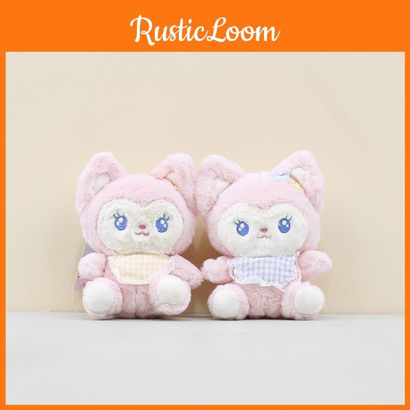 Cute Adorable Plush Fox Pendant Toy Keychain Soft Stuffed Doll With Blue Yellow Bib