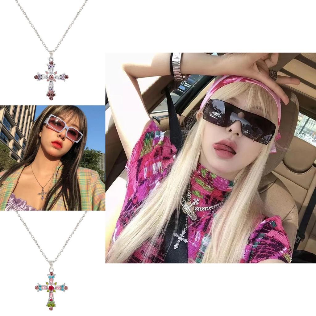 Stunning Winter Geometric Cross Pendant Necklace With Rhinestones For Women