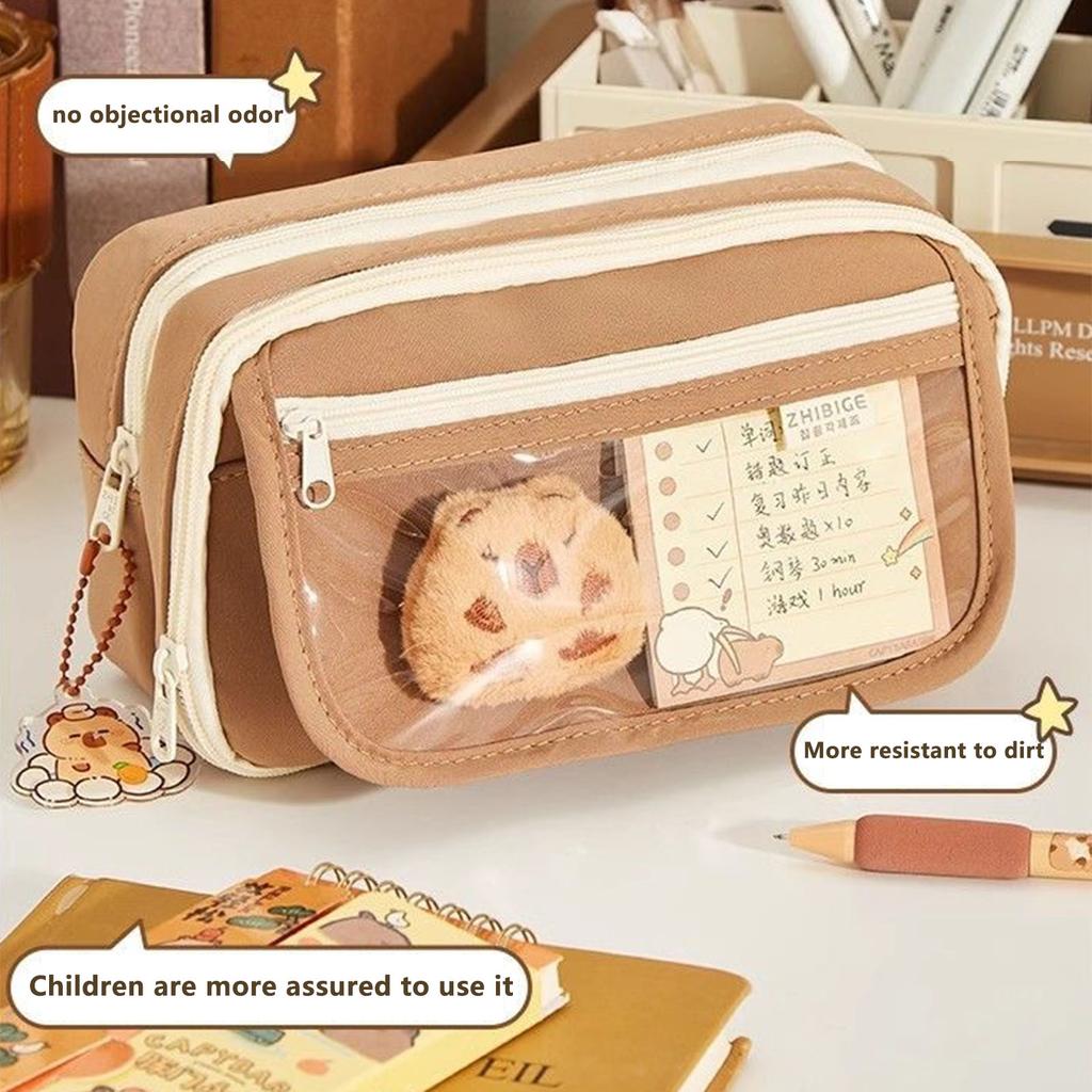 Capybara Pencil Case Kawaii Large Capacity Pen Bag Cute Animal Element Pencil Bag For Student Term Begins School Supplies 2025