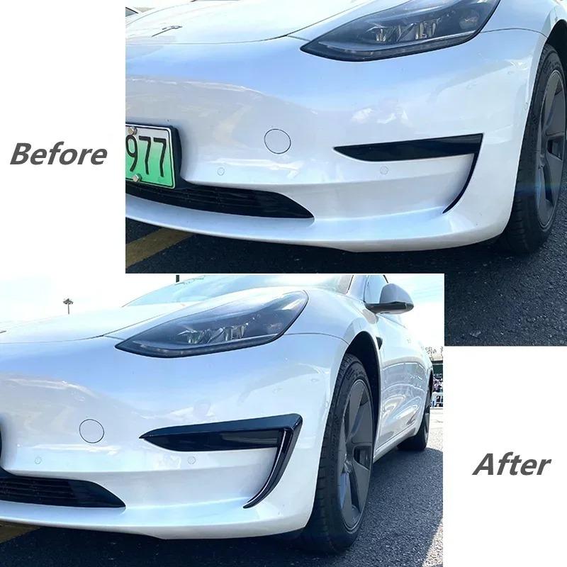 Front Bumper Cover Wind Knife for Tesla Model Y 2017-2024 ABS Glossy Black Fog Lamp Trim Carbon Look Blade Trim Light Eyebrow