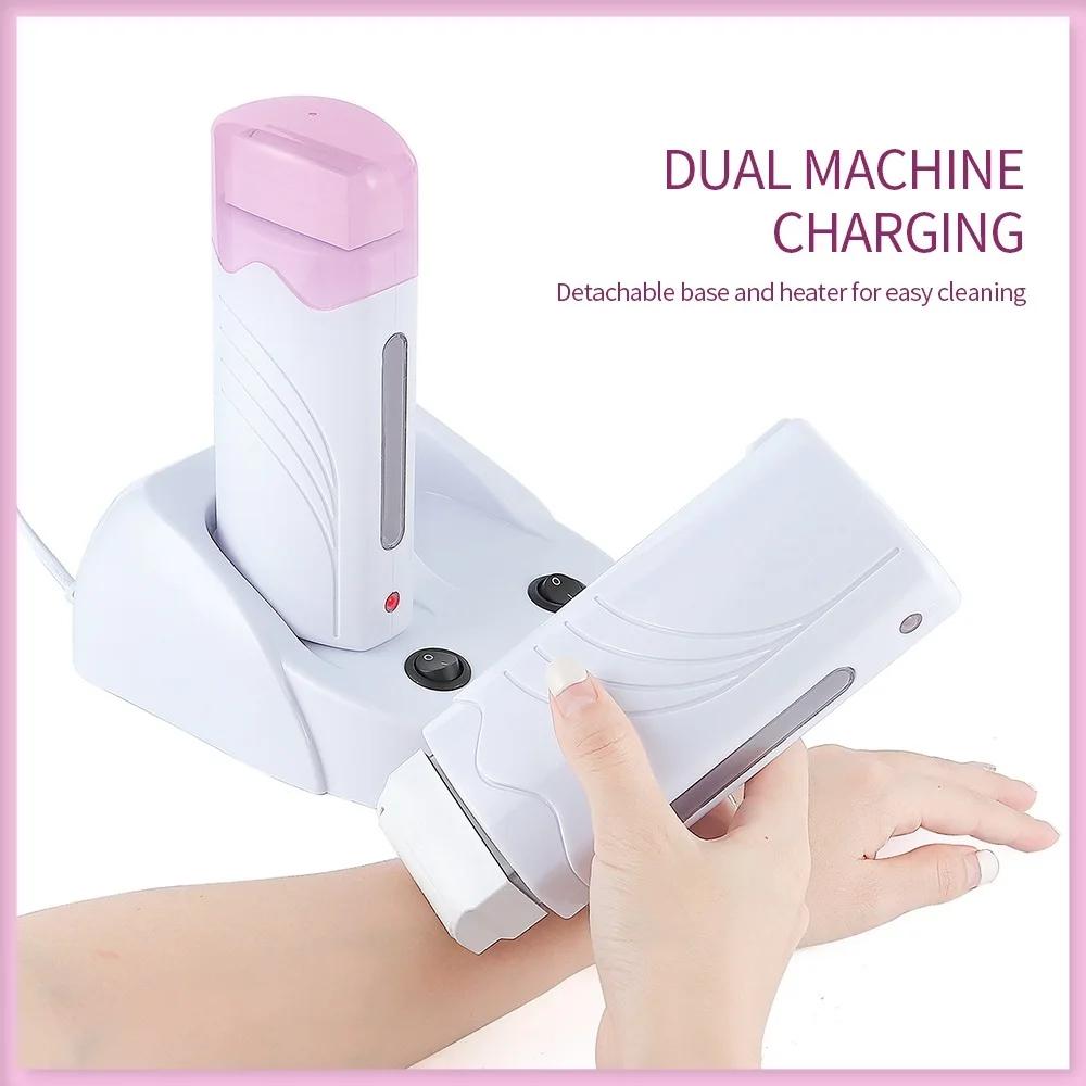 Electric Double Rolling Depilatory Waxing Machine Double Base Wax Heater Hair Removal Waxing Warmer Epilator for Whole Body