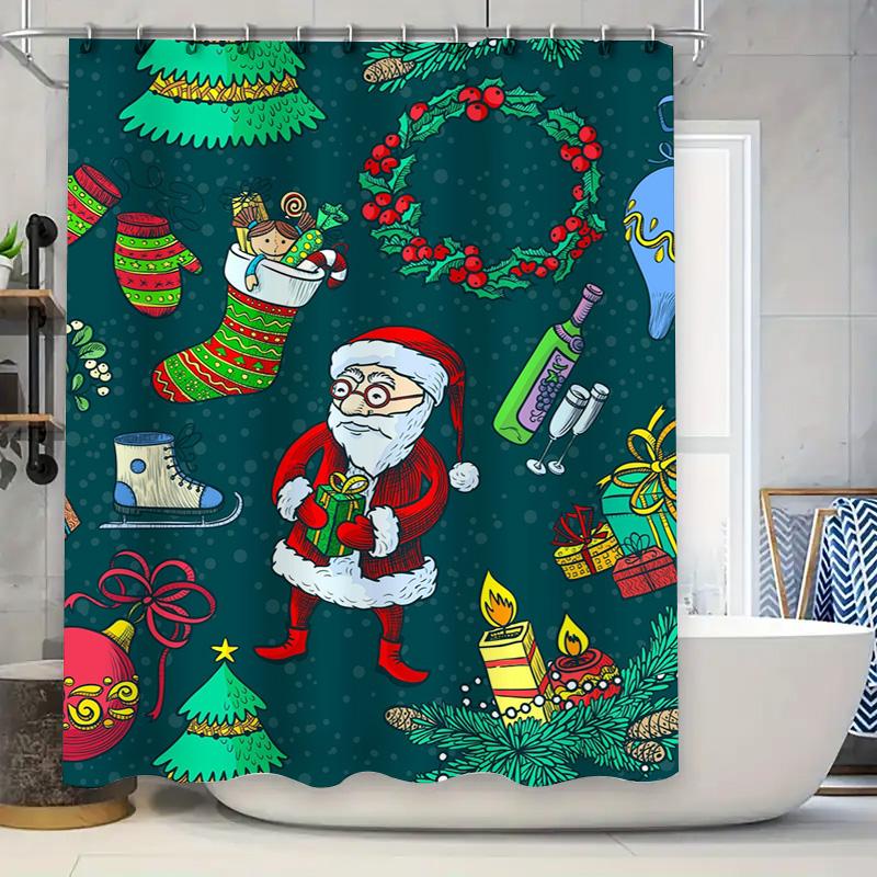 Tu Christmas Shower Curtain Santa Claus Holiday Festive Bathroom Decor Waterproof Fabric Xmas Home Decor Gift Idea Festive Seaso