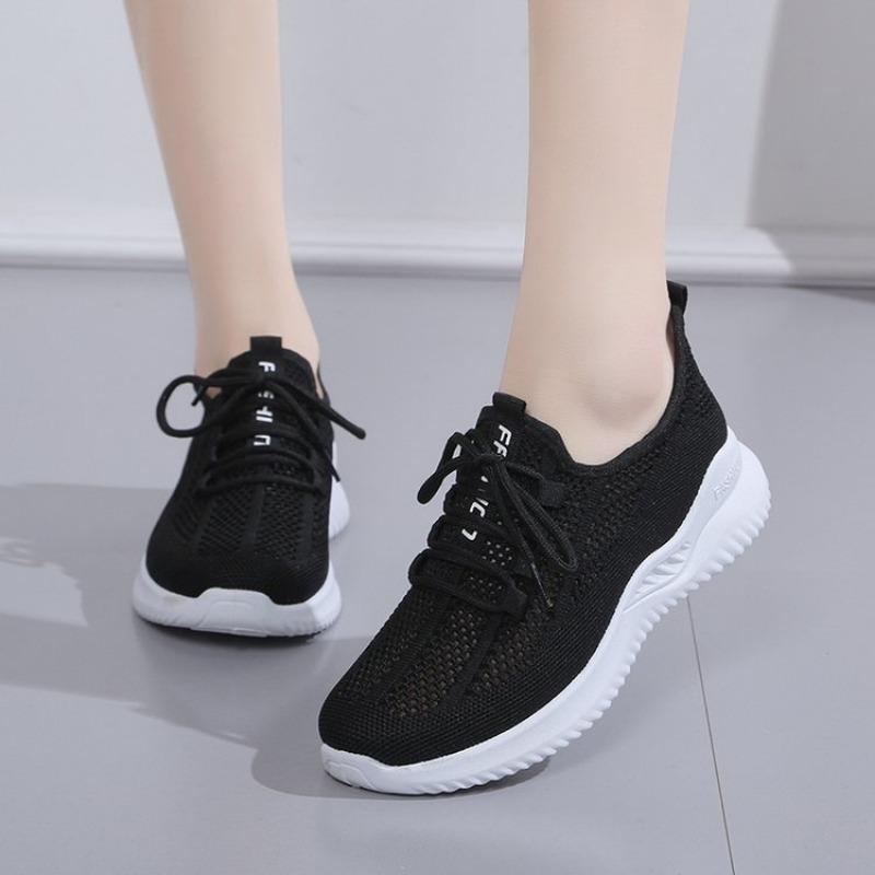 Fashion Women Sneakers Fashion Lace Up Mesh Breathable Outdoor Walking Small White Shoes Round Toe Non-slip Thick Sole Tennis Shoe Mujer