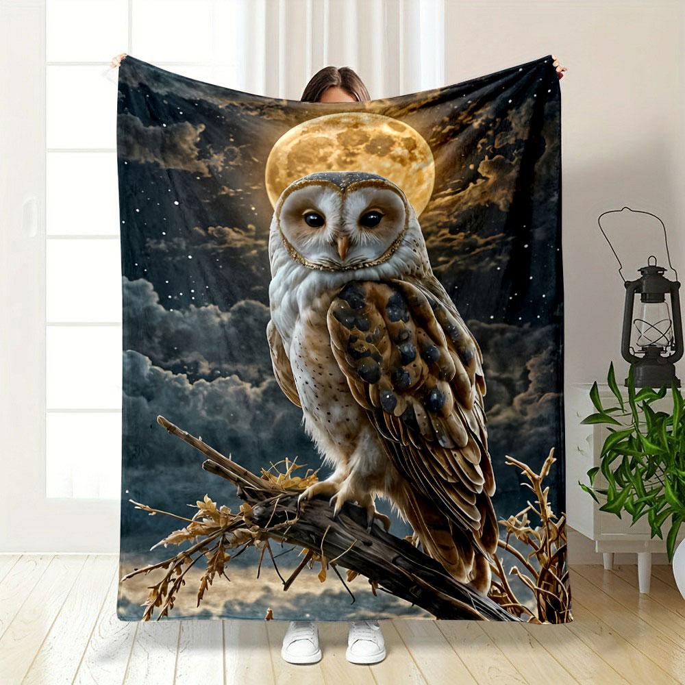 Moon Owl Branch Print Blanket bedroom Blanket for Livingroom Couch lunch break Soft throw for Friend's festival Gift