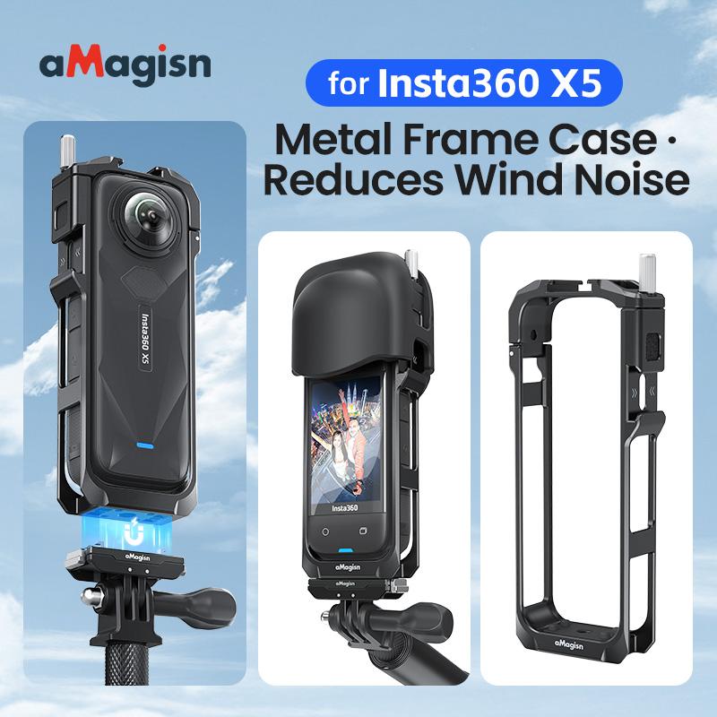 Metal Frame with Lens Cap for Insta360 X5 Camera Cage Built-in Noise Reduction Foam for Insta 360 X5 Camera Accessories