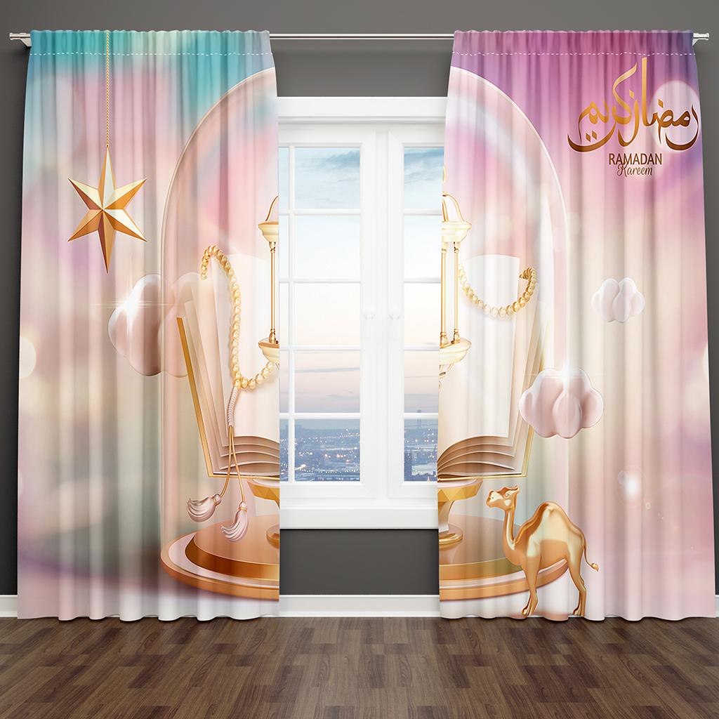 Free Shipping Luxury Islam Ramadan Kareem Window Curtains Blinds For Living Room Bedroom Bathroom Kicthen Door Home Decor2Pcs