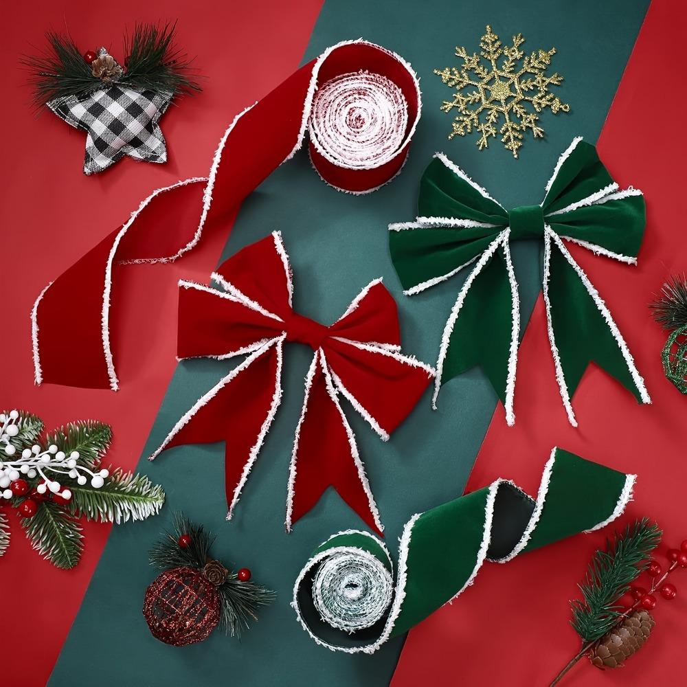 2rolls Classic Velvet Christmas Ribbons Set Craft Ribbon with Wired Edges Red & Green Ideal for DIY Crafts Holiday Decorations 2.5in 5yards Each