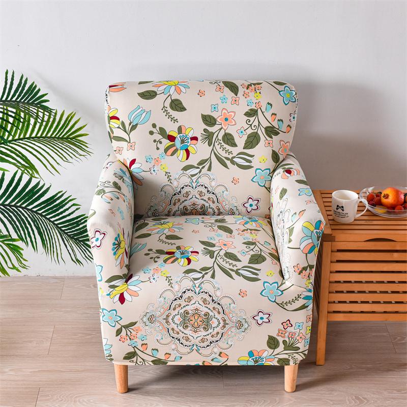 1PC Floral Armchair Cover Elastic Spandex Tub Club Chair Cover Stretch Single Sofa Slipcover for Study Room Bar Counter Hotel