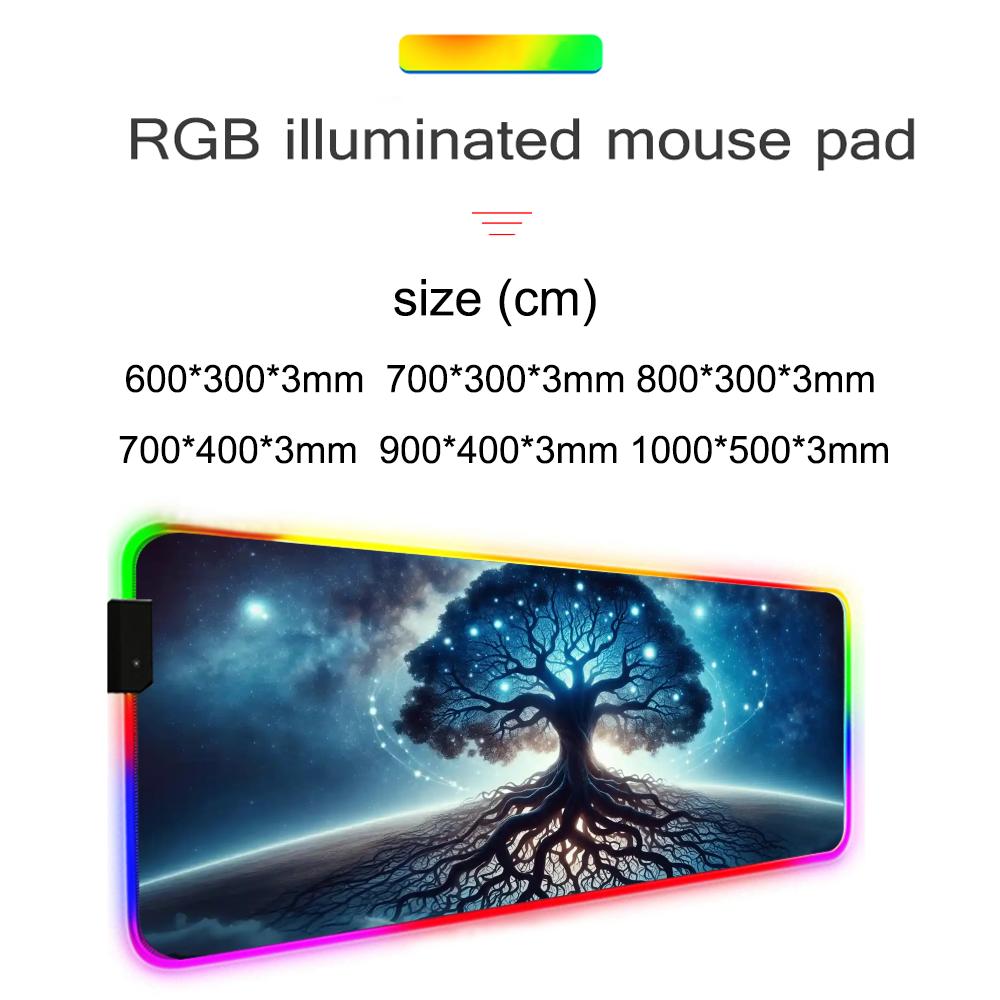 Lebensbaum Mauspads RGB Gaming-Mauspad Großes LED-Pad PC-Schreibtischmatte Leuchtendes Mauspads Große Tastaturmatten Tischteppich mit Hintergrundbeleuchtung