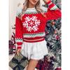 Fall Winter Christmas Snowflake Fair Isle Jacquard Sweater, Loose Crew Neck Long Sleeve Knit Top for Women, European American Crossborder Outerwear