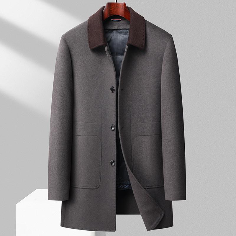 100% Wool Down Removable Lining Double-sided Woolen Coat Autumn and Winter Men's Mid-length Handmade Wool Coat