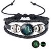 Luminous Twelve Constellation Artificial Gemstone Bracelet ;Beaded Rope Pu Leather 12 Constellation Woven Bracelet