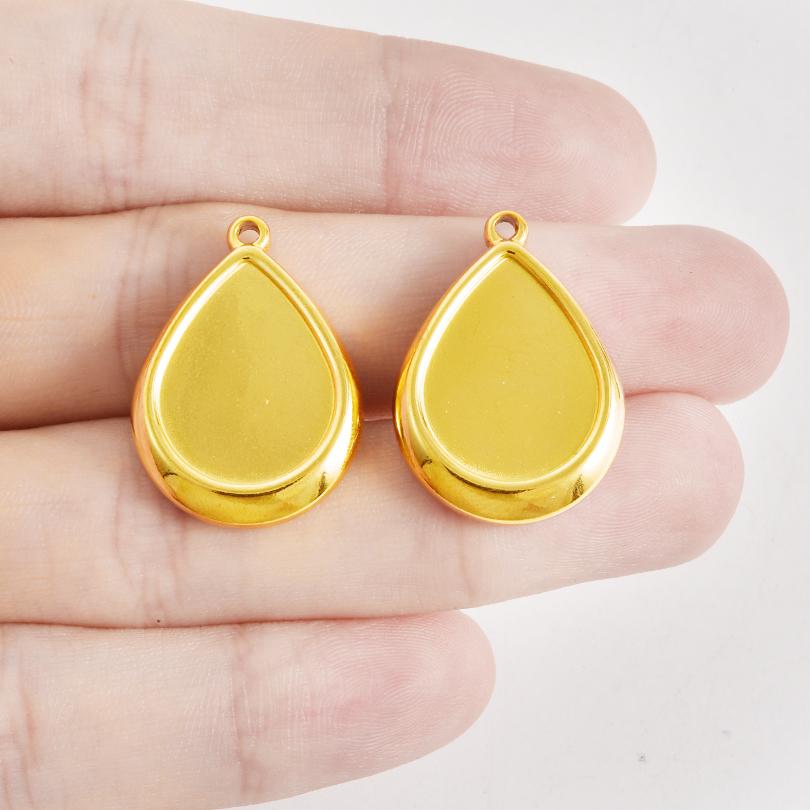 6 Stück Herz Quadrat Wassertropfen Oval Cabochon Basis Fassung Anhänger Edelstahl Charms Für Schmuckherstellung Großhandel DIY Materialien